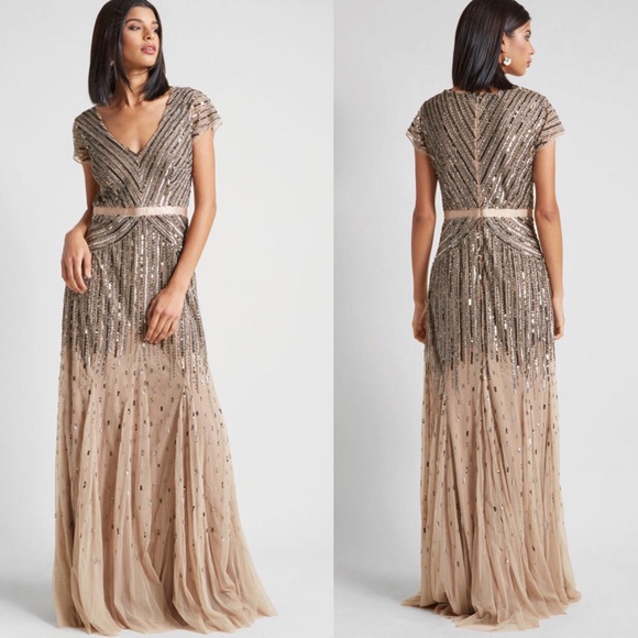 Adrianna Papell Dresses & Skirts - Adrianna Papell Cap Sleeve Sequined Maxi Dress